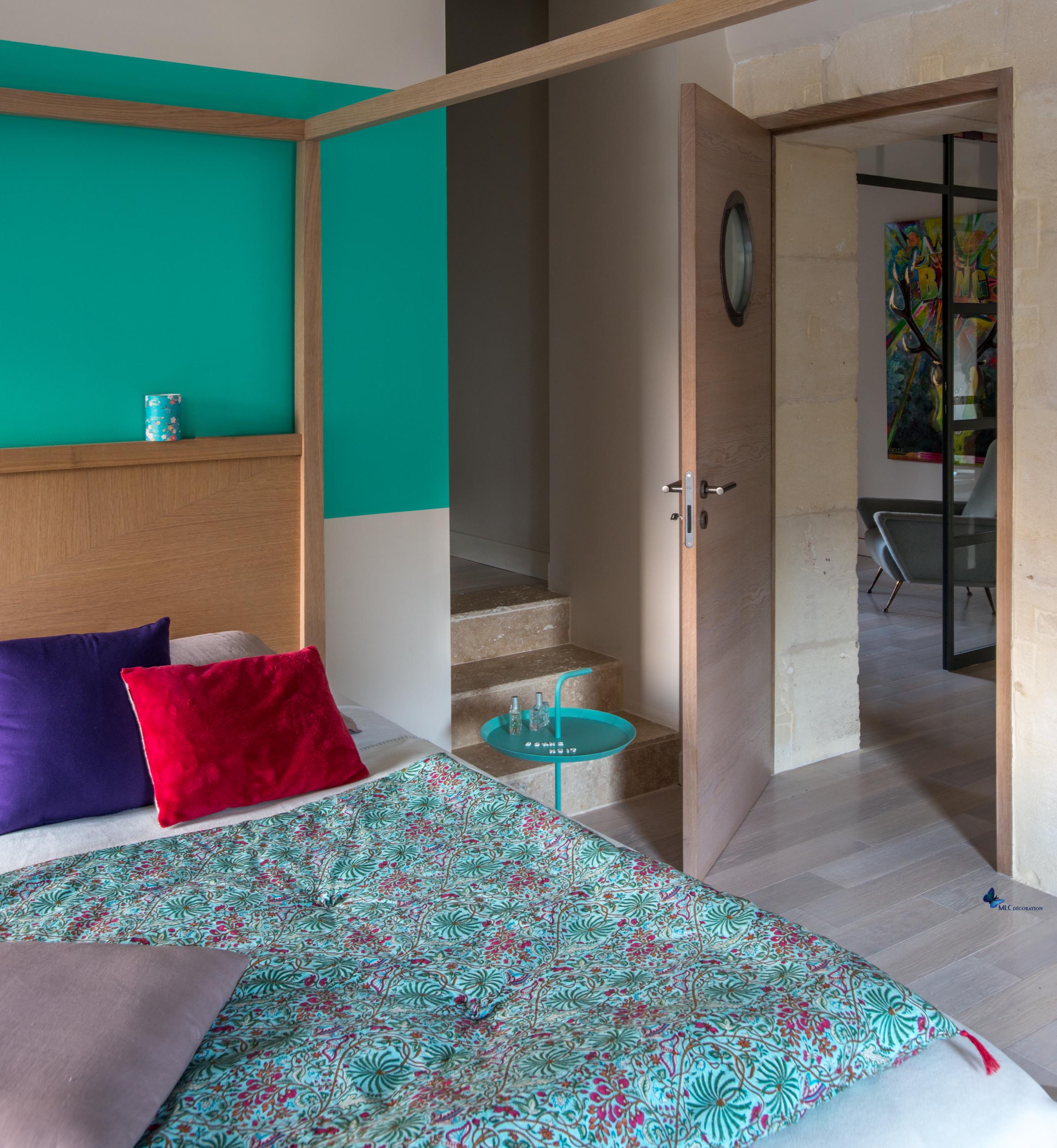 Déco chambre et salle de bain turquoise couleur peinture