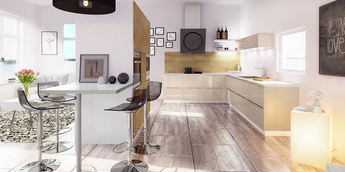 Une cuisine équipée ouverte sur le salon